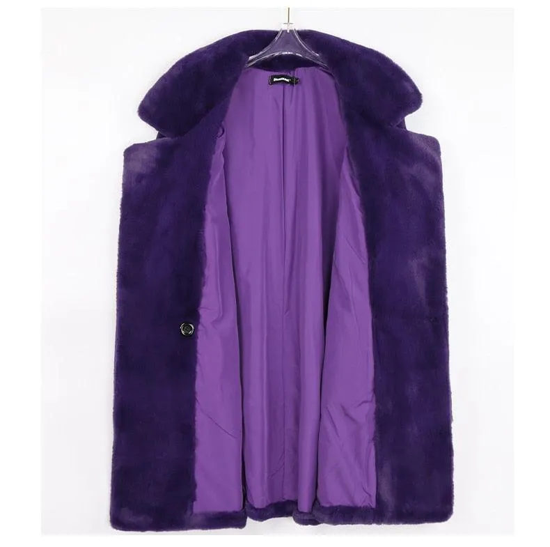 Winter Warm White Faux Fur Coat Women Double Lapel