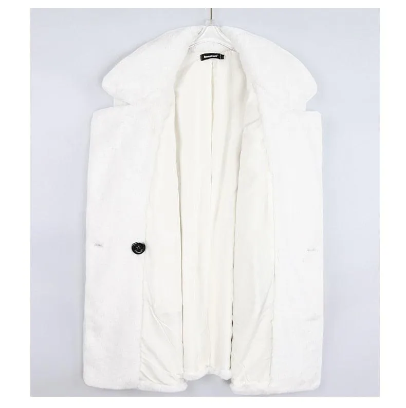 Winter Warm White Faux Fur Coat Women Double Lapel