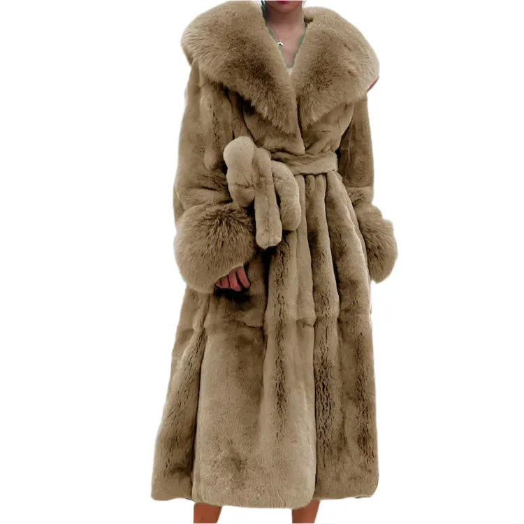 Women's Long Faux Fur Coat - Thick Warm Winter Mink Fur Jacket with Fur Collar, Oversized Feather Outerwear, Luxury Women's Clothing