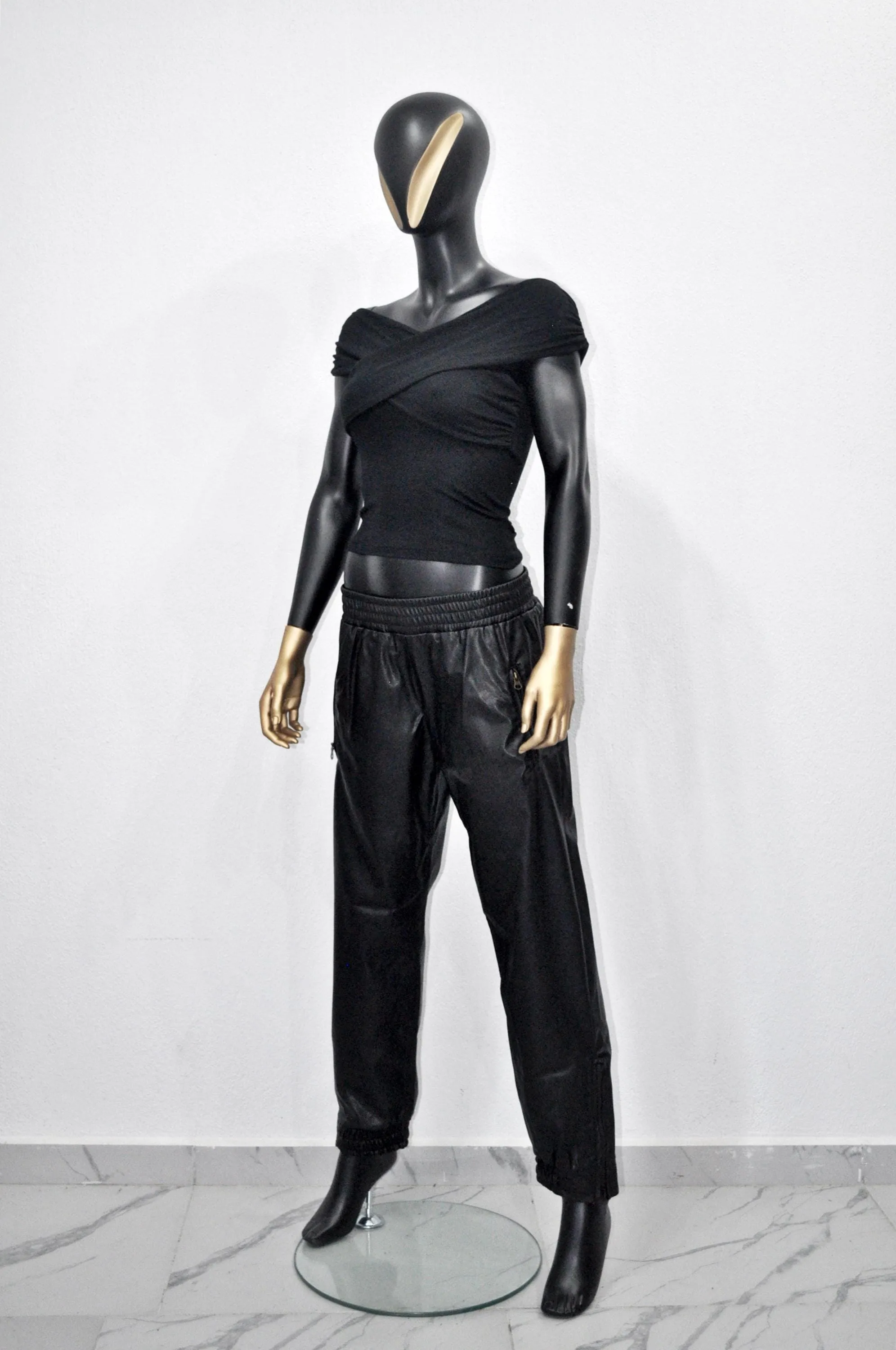 XS - 8XL Unisex Double High Waisted Elastic Leg Faux Leather Baggy Pants , Hip Hop, Drawstring Jogger Harem Relaxed Casual ,Streetwear-BB344