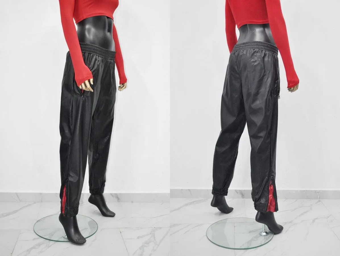 XS - 8XL Unisex Double High Waisted Elastic Leg Faux Leather Baggy Pants , Hip Hop, Drawstring Jogger Harem Relaxed Casual ,Streetwear-BB344