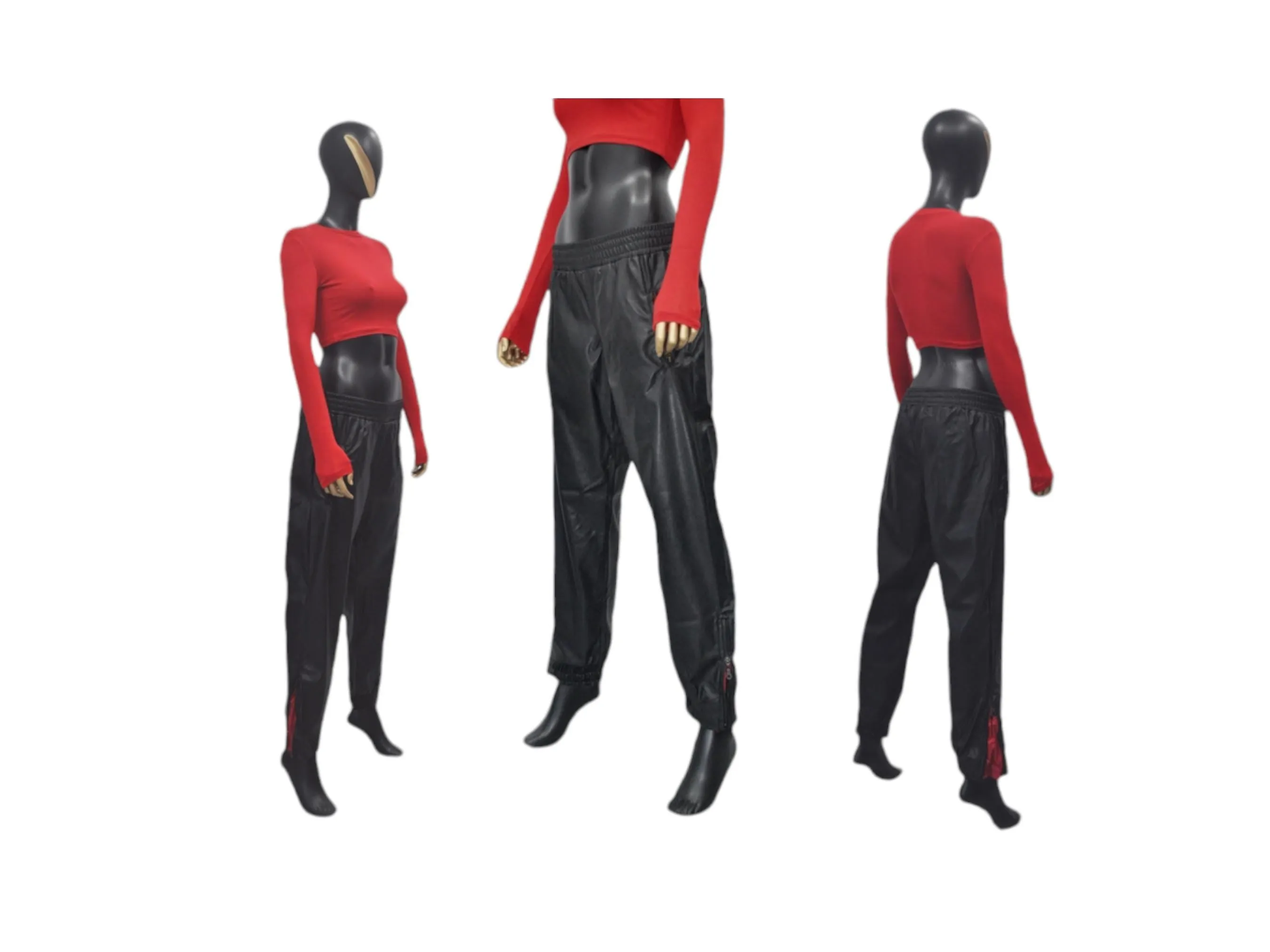XS - 8XL Unisex Double High Waisted Elastic Leg Faux Leather Baggy Pants , Hip Hop, Drawstring Jogger Harem Relaxed Casual ,Streetwear-BB344