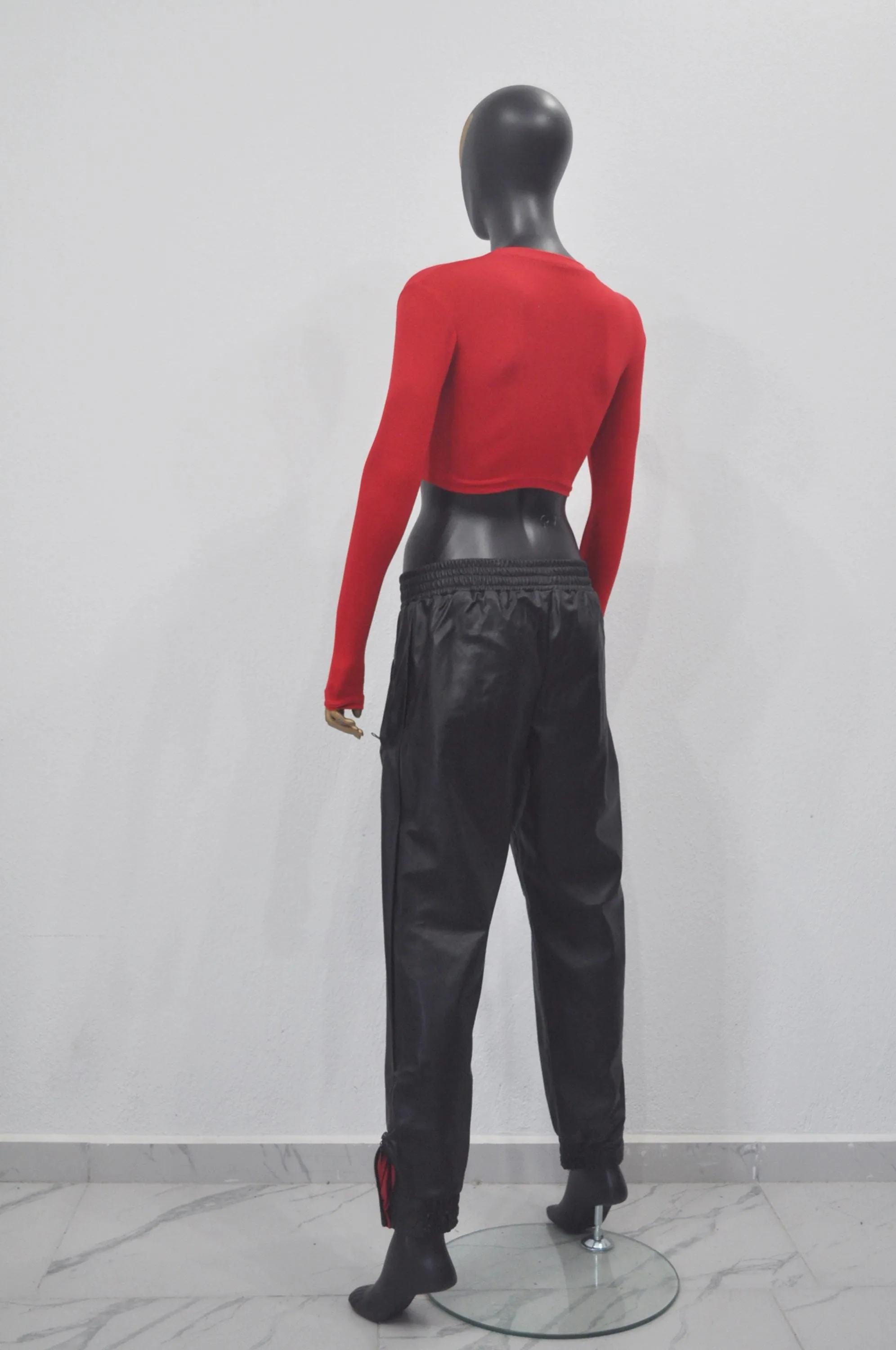 XS - 8XL Unisex Double High Waisted Elastic Leg Faux Leather Baggy Pants , Hip Hop, Drawstring Jogger Harem Relaxed Casual ,Streetwear-BB344
