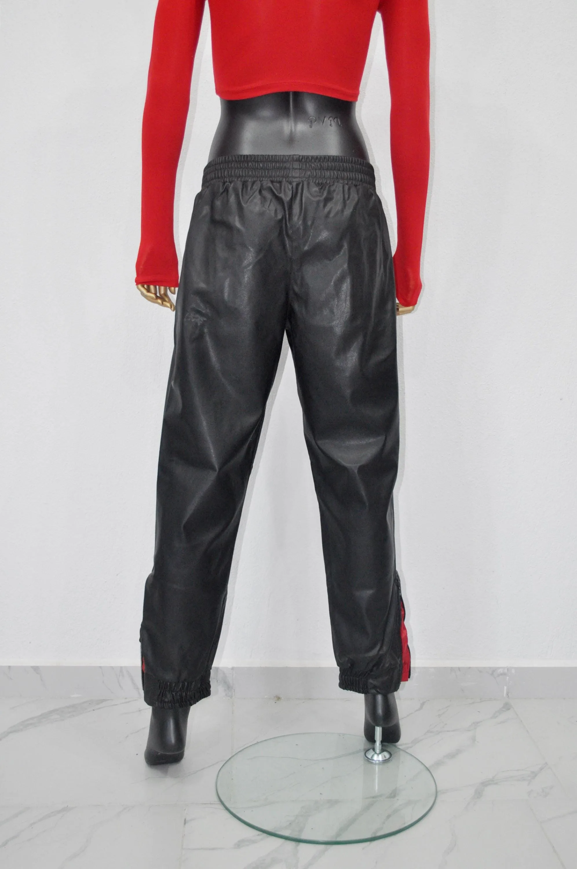 XS - 8XL Unisex Double High Waisted Elastic Leg Faux Leather Baggy Pants , Hip Hop, Drawstring Jogger Harem Relaxed Casual ,Streetwear-BB344
